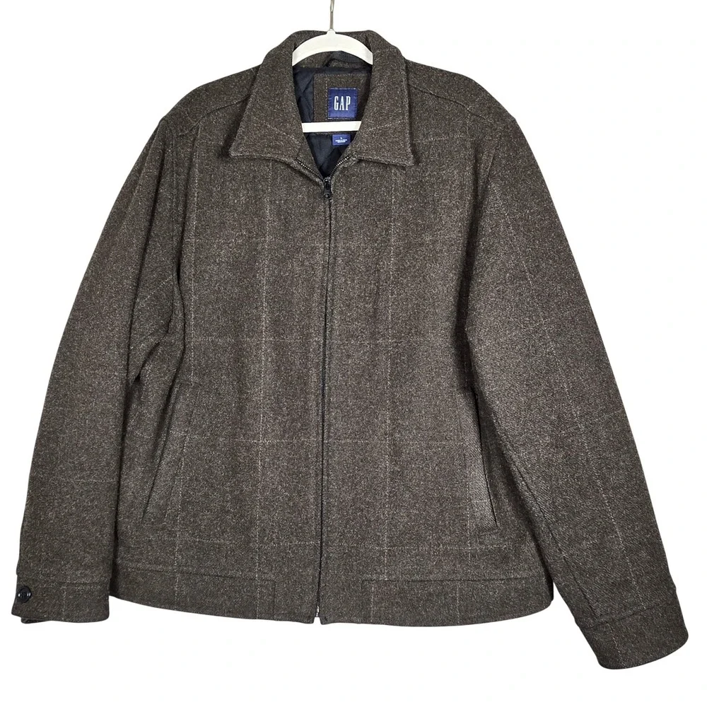 Gap Vintage Mens L Wool Blend Quilted Lined Jacket Brown Plaid Y2K Shacket